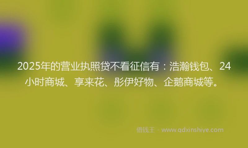 2025年的营业执照贷不看征信有：浩瀚钱包、24小时商城、享来花、彤伊好物、企鹅商城等。