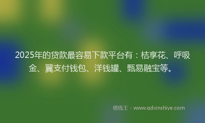 2025年的贷款最容易下款平台有：桔享花、呼吸金、翼支付钱包、洋钱罐、甄易融宝等。
