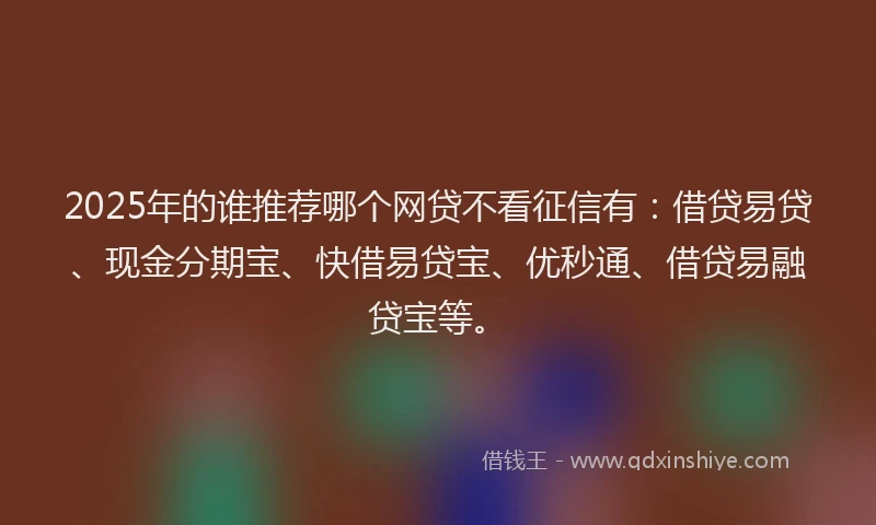 2025年的谁推荐哪个网贷不看征信有：借贷易贷、现金分期宝、快借易贷宝、优秒通、借贷易融贷宝等。