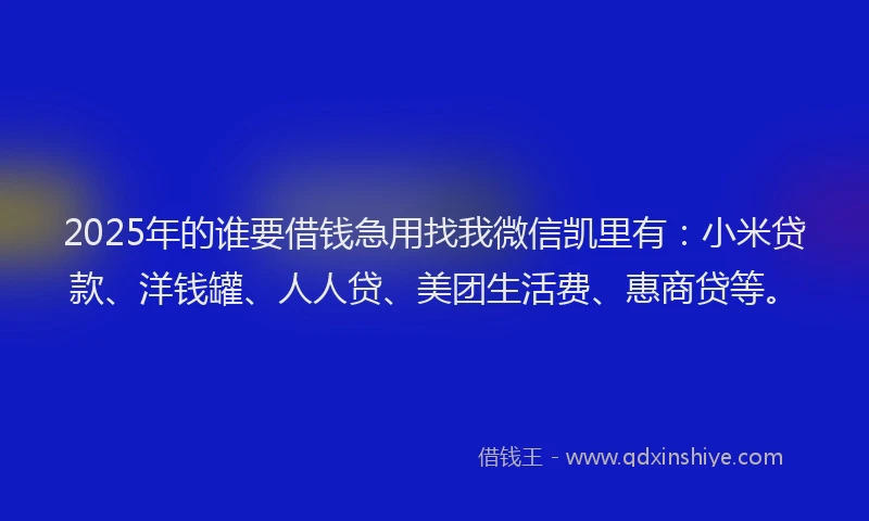 2025年的谁要借钱急用找我微信凯里有：小米贷款、洋钱罐、人人贷、美团生活费、惠商贷等。