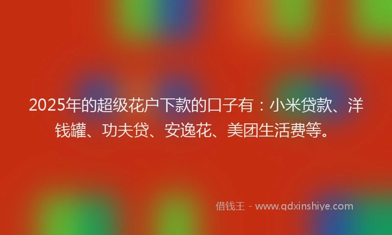 2025年的超级花户下款的口子有：小米贷款、洋钱罐、功夫贷、安逸花、美团生活费等。