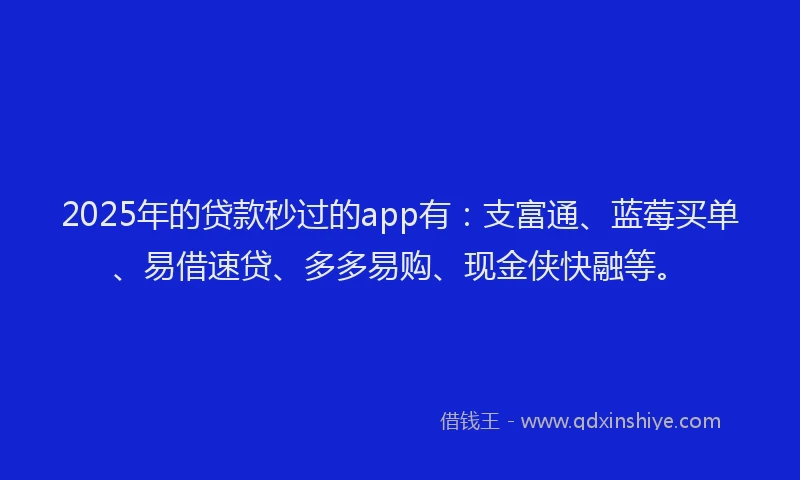 2025年的贷款秒过的app有：支富通、蓝莓买单、易借速贷、多多易购、现金侠快融等。