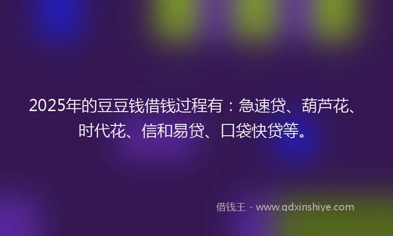 2025年的豆豆钱借钱过程有：急速贷、葫芦花、时代花、信和易贷、口袋快贷等。