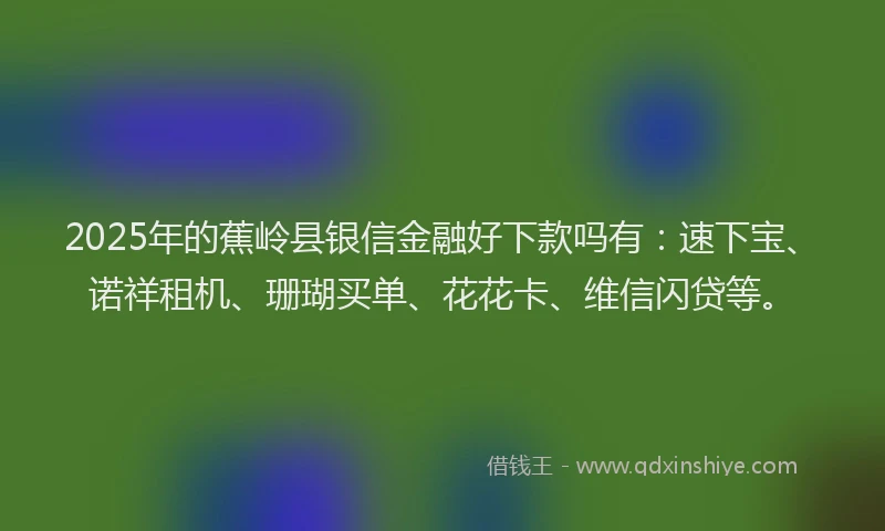 2025年的蕉岭县银信金融好下款吗有：速下宝、诺祥租机、珊瑚买单、花花卡、维信闪贷等。