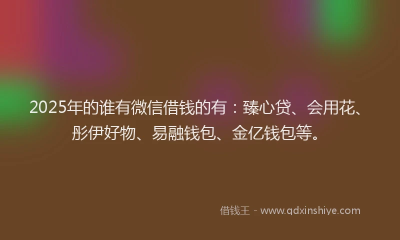 2025年的谁有微信借钱的有：臻心贷、会用花、彤伊好物、易融钱包、金亿钱包等。