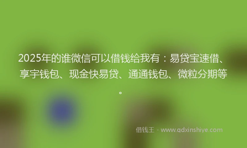 2025年的谁微信可以借钱给我有：易贷宝速借、享宇钱包、现金快易贷、通通钱包、微粒分期等。