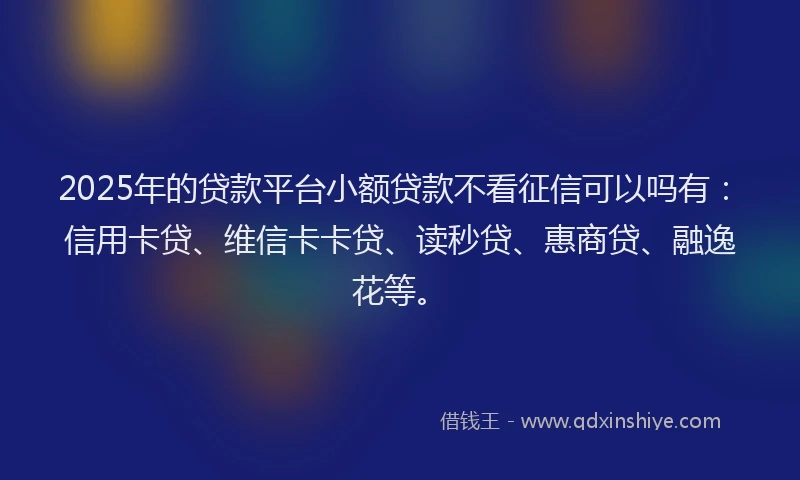 2025年的贷款平台小额贷款不看征信可以吗有：信用卡贷、维信卡卡贷、读秒贷、惠商贷、融逸花等。