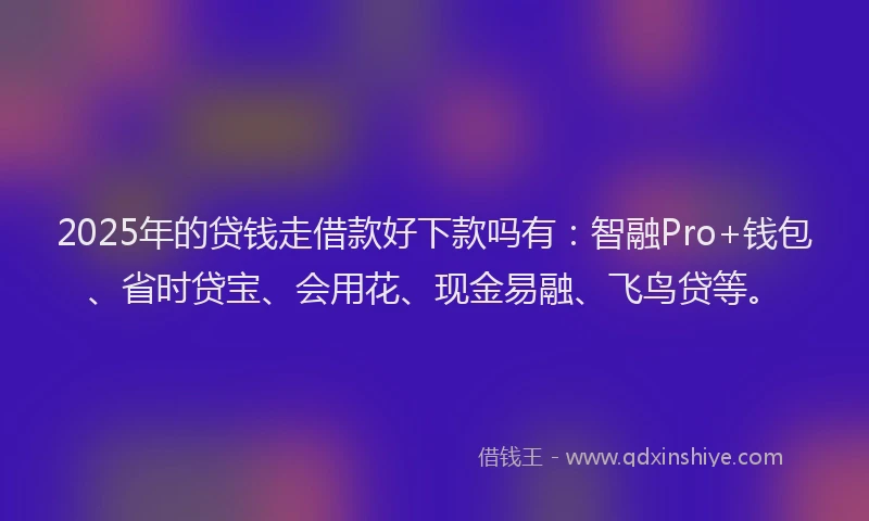 2025年的贷钱走借款好下款吗有：智融Pro+钱包、省时贷宝、会用花、现金易融、飞鸟贷等。