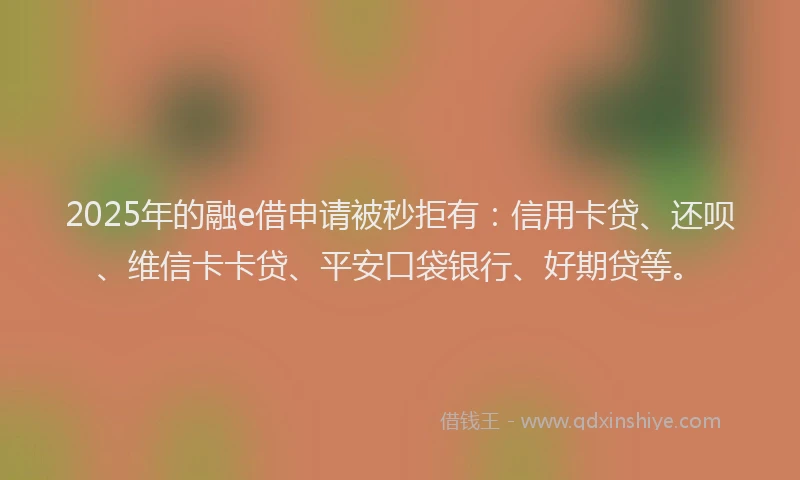 2025年的融e借申请被秒拒有：信用卡贷、还呗、维信卡卡贷、平安口袋银行、好期贷等。