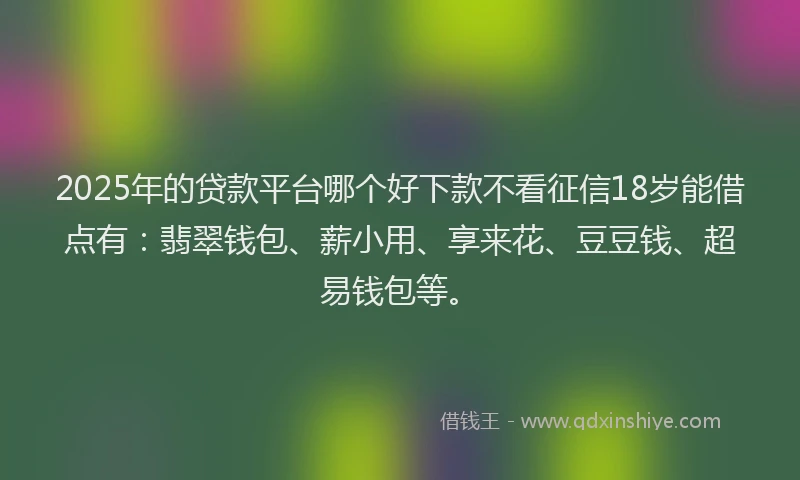 2025年的贷款平台哪个好下款不看征信18岁能借点有：翡翠钱包、薪小用、享来花、豆豆钱、超易钱包等。