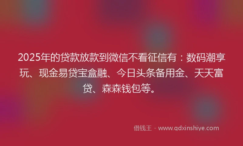 2025年的贷款放款到微信不看征信有：数码潮享玩、现金易贷宝盒融、今日头条备用金、天天富贷、森森钱包等。
