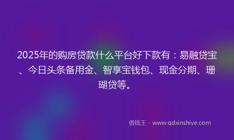2025年的购房贷款什么平台好下款有：易融贷宝、今日头条备用金、智享宝钱包、现金分期、珊瑚贷等。