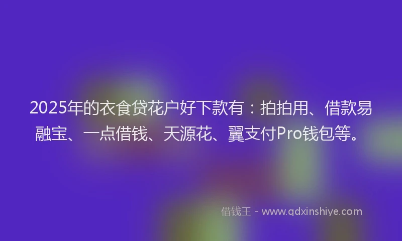 2025年的衣食贷花户好下款有：拍拍用、借款易融宝、一点借钱、天源花、翼支付Pro钱包等。