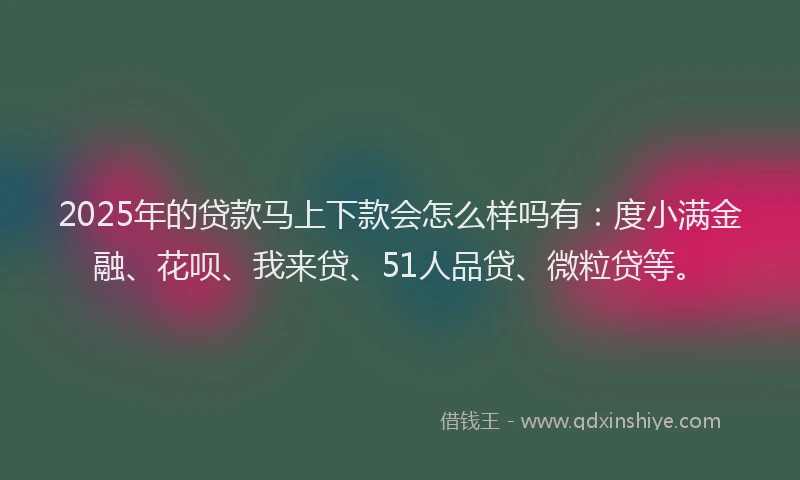 2025年的贷款马上下款会怎么样吗有：度小满金融、花呗、我来贷、51人品贷、微粒贷等。