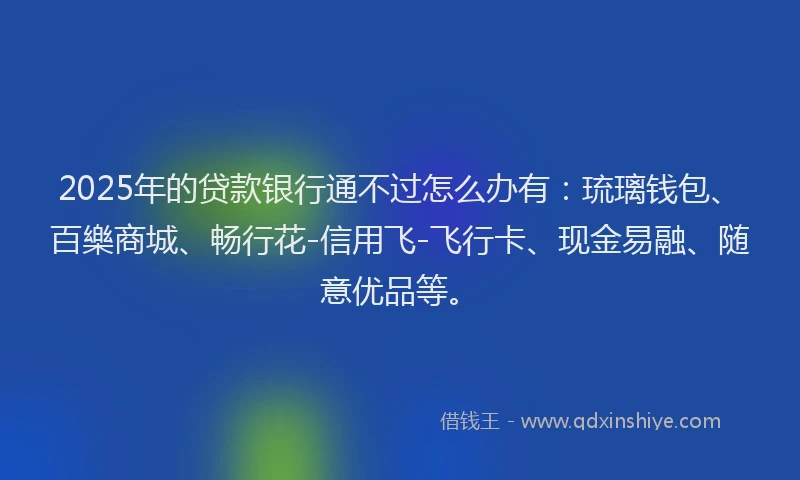 2025年的贷款银行通不过怎么办有：琉璃钱包、百樂商城、畅行花-信用飞-飞行卡、现金易融、随意优品等。