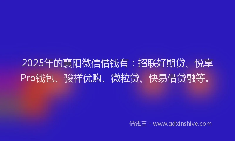 2025年的襄阳微信借钱有：招联好期贷、悦享Pro钱包、骏祥优购、微粒贷、快易借贷融等。