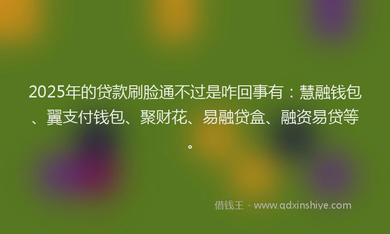2025年的贷款刷脸通不过是咋回事有：慧融钱包、翼支付钱包、聚财花、易融贷盒、融资易贷等。