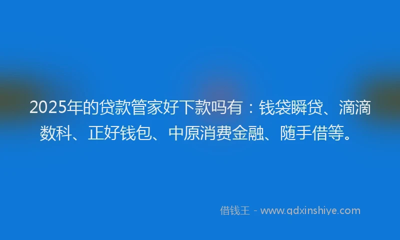 2025年的贷款管家好下款吗有：钱袋瞬贷、滴滴数科、正好钱包、中原消费金融、随手借等。