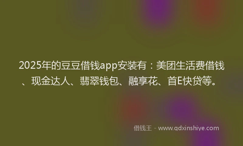 2025年的豆豆借钱app安装有：美团生活费借钱、现金达人、翡翠钱包、融享花、首E快贷等。