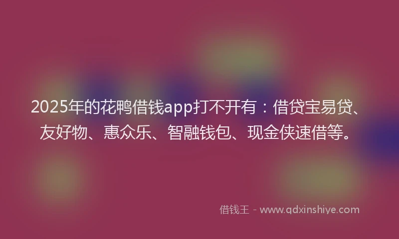 2025年的花鸭借钱app打不开有：借贷宝易贷、友好物、惠众乐、智融钱包、现金侠速借等。