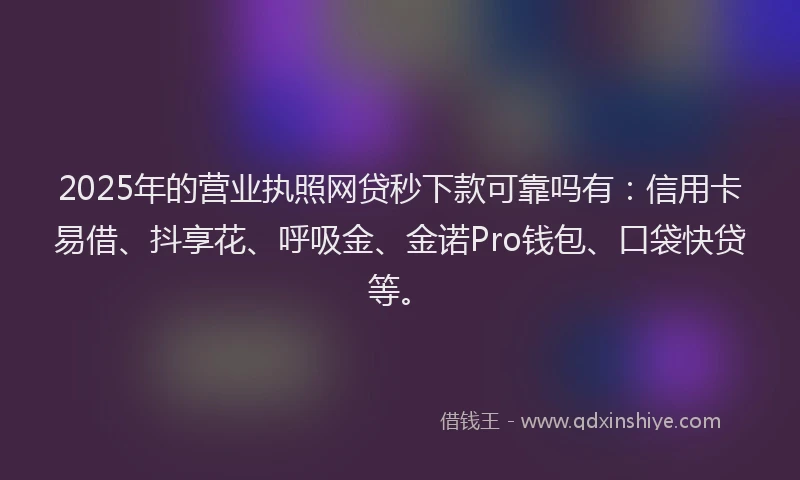 2025年的营业执照网贷秒下款可靠吗有：信用卡易借、抖享花、呼吸金、金诺Pro钱包、口袋快贷等。