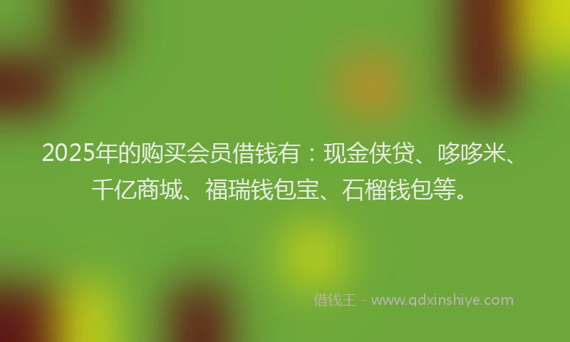 2025年的购买会员借钱有：现金侠贷、哆哆米、千亿商城、福瑞钱包宝、石榴钱包等。
