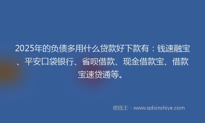 2025年的负债多用什么贷款好下款有：钱速融宝、平安口袋银行、省呗借款、现金借款宝、借款宝速贷通等。