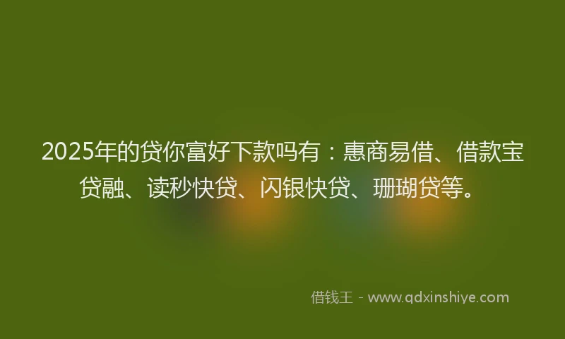 2025年的贷你富好下款吗有：惠商易借、借款宝贷融、读秒快贷、闪银快贷、珊瑚贷等。