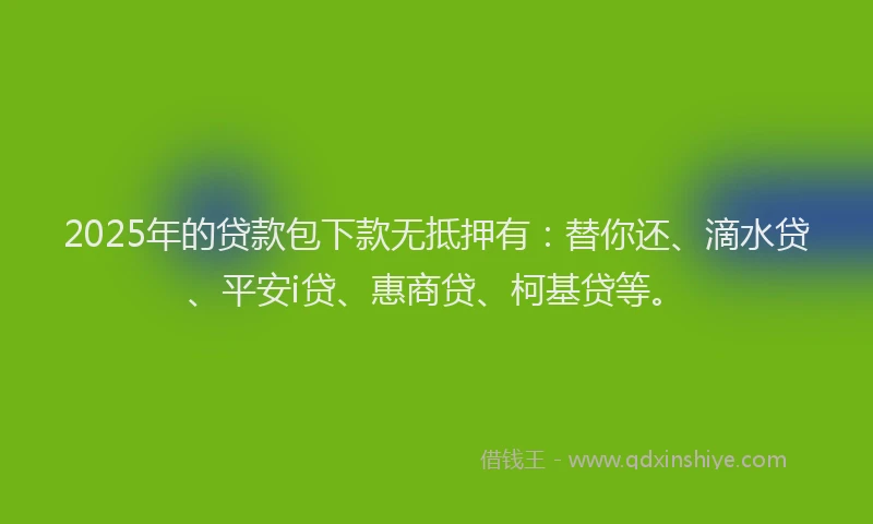 2025年的贷款包下款无抵押有：替你还、滴水贷、平安i贷、惠商贷、柯基贷等。