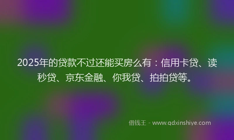 2025年的贷款不过还能买房么有：信用卡贷、读秒贷、京东金融、你我贷、拍拍贷等。