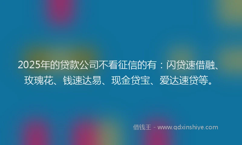 2025年的贷款公司不看征信的有：闪贷速借融、玫瑰花、钱速达易、现金贷宝、爱达速贷等。