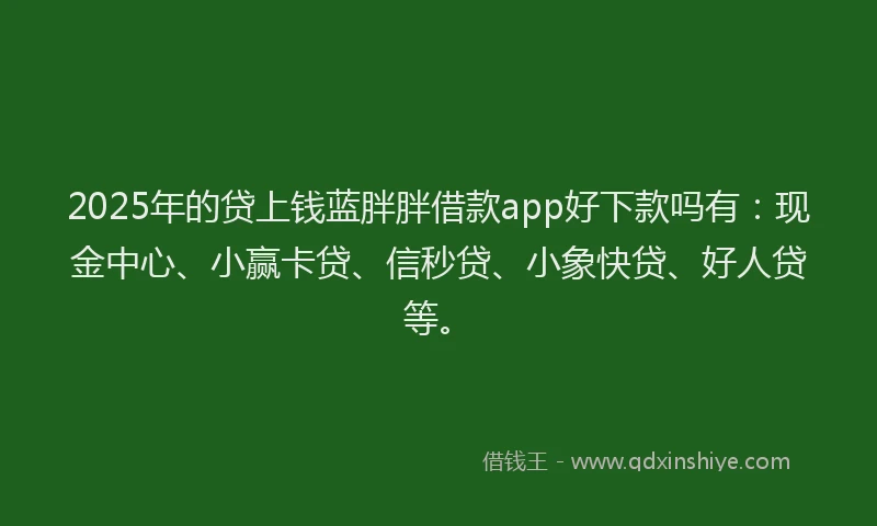 2025年的贷上钱蓝胖胖借款app好下款吗有：现金中心、小赢卡贷、信秒贷、小象快贷、好人贷等。