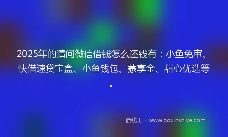 2025年的请问微信借钱怎么还钱有：小鱼免审、快借速贷宝盒、小鱼钱包、蒙享金、甜心优选等。