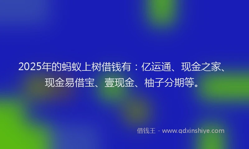 2025年的蚂蚁上树借钱有：亿运通、现金之家、现金易借宝、壹现金、柚子分期等。