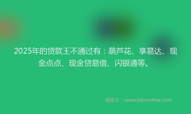 2025年的贷款王不通过有：葫芦花、享易达、现金点点、现金贷易借、闪银通等。