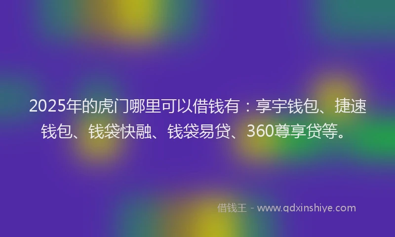 2025年的虎门哪里可以借钱有：享宇钱包、捷速钱包、钱袋快融、钱袋易贷、360尊享贷等。