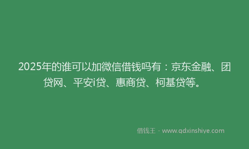 2025年的谁可以加微信借钱吗有：京东金融、团贷网、平安i贷、惠商贷、柯基贷等。