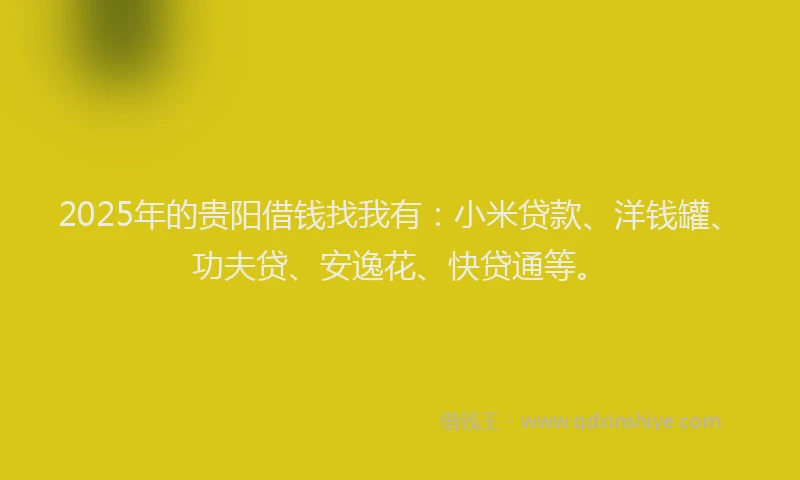 2025年的贵阳借钱找我有：小米贷款、洋钱罐、功夫贷、安逸花、快贷通等。