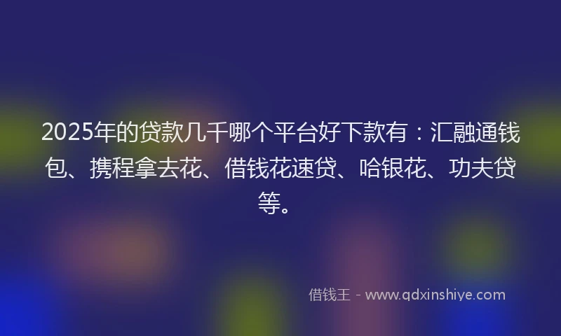 2025年的贷款几千哪个平台好下款有：汇融通钱包、携程拿去花、借钱花速贷、哈银花、功夫贷等。