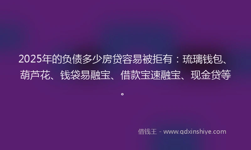 2025年的负债多少房贷容易被拒有：琉璃钱包、葫芦花、钱袋易融宝、借款宝速融宝、现金贷等。