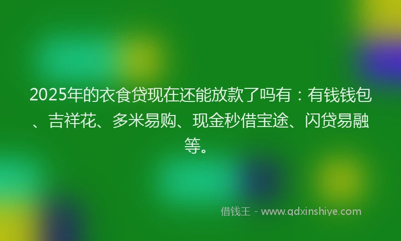 2025年的衣食贷现在还能放款了吗有：有钱钱包、吉祥花、多米易购、现金秒借宝途、闪贷易融等。