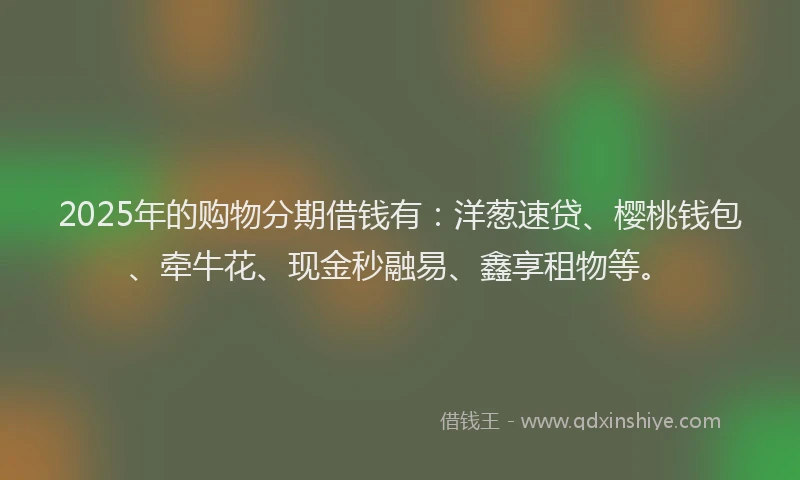 2025年的购物分期借钱有：洋葱速贷、樱桃钱包、牵牛花、现金秒融易、鑫享租物等。