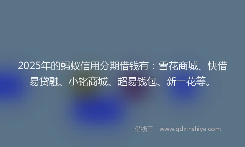 2025年的蚂蚁信用分期借钱有：雪花商城、快借易贷融、小铭商城、超易钱包、新一花等。