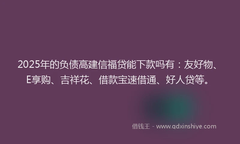2025年的负债高建信福贷能下款吗有：友好物、E享购、吉祥花、借款宝速借通、好人贷等。