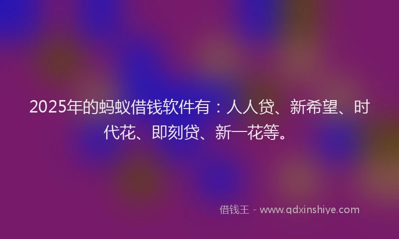 2025年的蚂蚁借钱软件有：人人贷、新希望、时代花、即刻贷、新一花等。