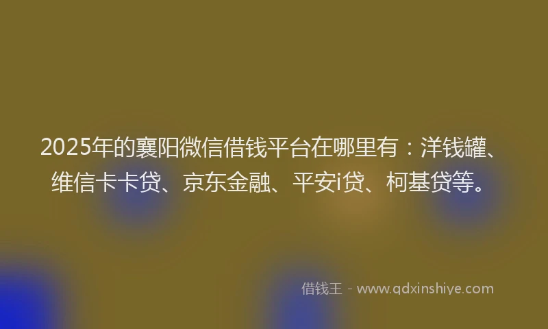 2025年的襄阳微信借钱平台在哪里有：洋钱罐、维信卡卡贷、京东金融、平安i贷、柯基贷等。