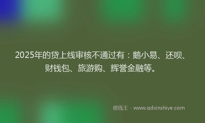 2025年的贷上线审核不通过有：鹅小易、还呗、财钱包、旅游购、辉誉金融等。