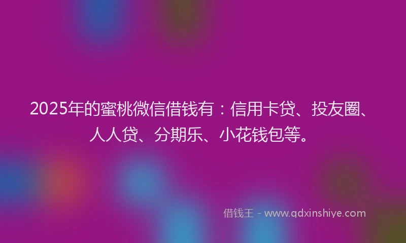 2025年的蜜桃微信借钱有：信用卡贷、投友圈、人人贷、分期乐、小花钱包等。
