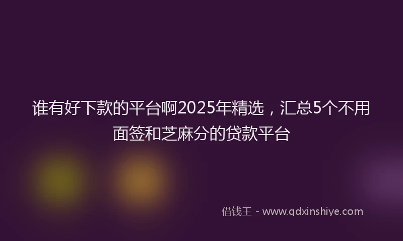 谁有好下款的平台啊2025年精选，汇总5个不用面签和芝麻分的贷款平台