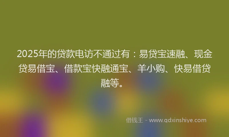 2025年的贷款电访不通过有：易贷宝速融、现金贷易借宝、借款宝快融通宝、羊小购、快易借贷融等。